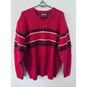 Vintage STRUCTURE 100% Pure New Wool Sweater Men’s Sz XL Red V Neck